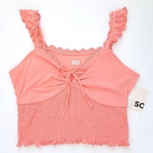 NWOT! SO Pink Valentine Women Junior XS Ruffle Strap Crochet Lace Tank Top